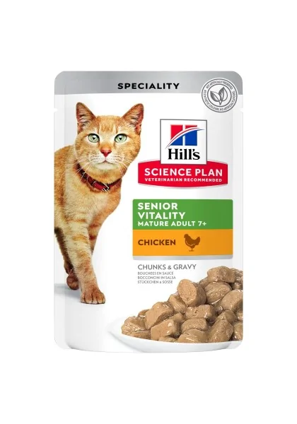 Dieta Proteinas Gato HillS Hsp Feline Senior Vitality Pollo Bolsita 12X85Gr