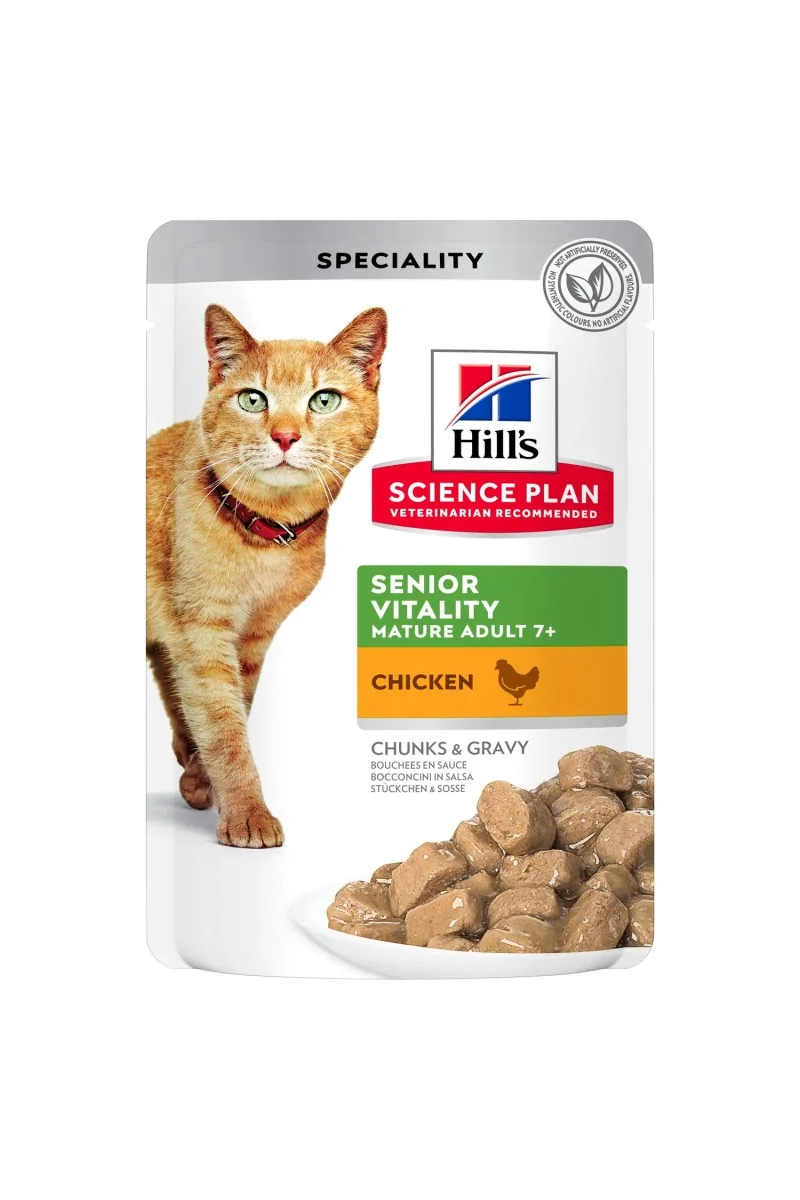 Dieta Proteinas Gato HillS Hsp Feline Senior Vitality Pollo Bolsita 12X85Gr