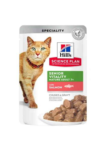 Dieta Proteinas Gato HillS Hsp Feline Senor Vitality Salmon Bolsita 12X85Gr