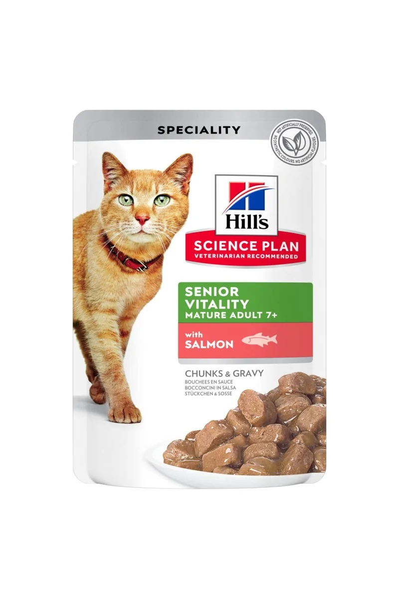 Dieta Proteinas Gato HillS Hsp Feline Senor Vitality Salmon Bolsita 12X85Gr