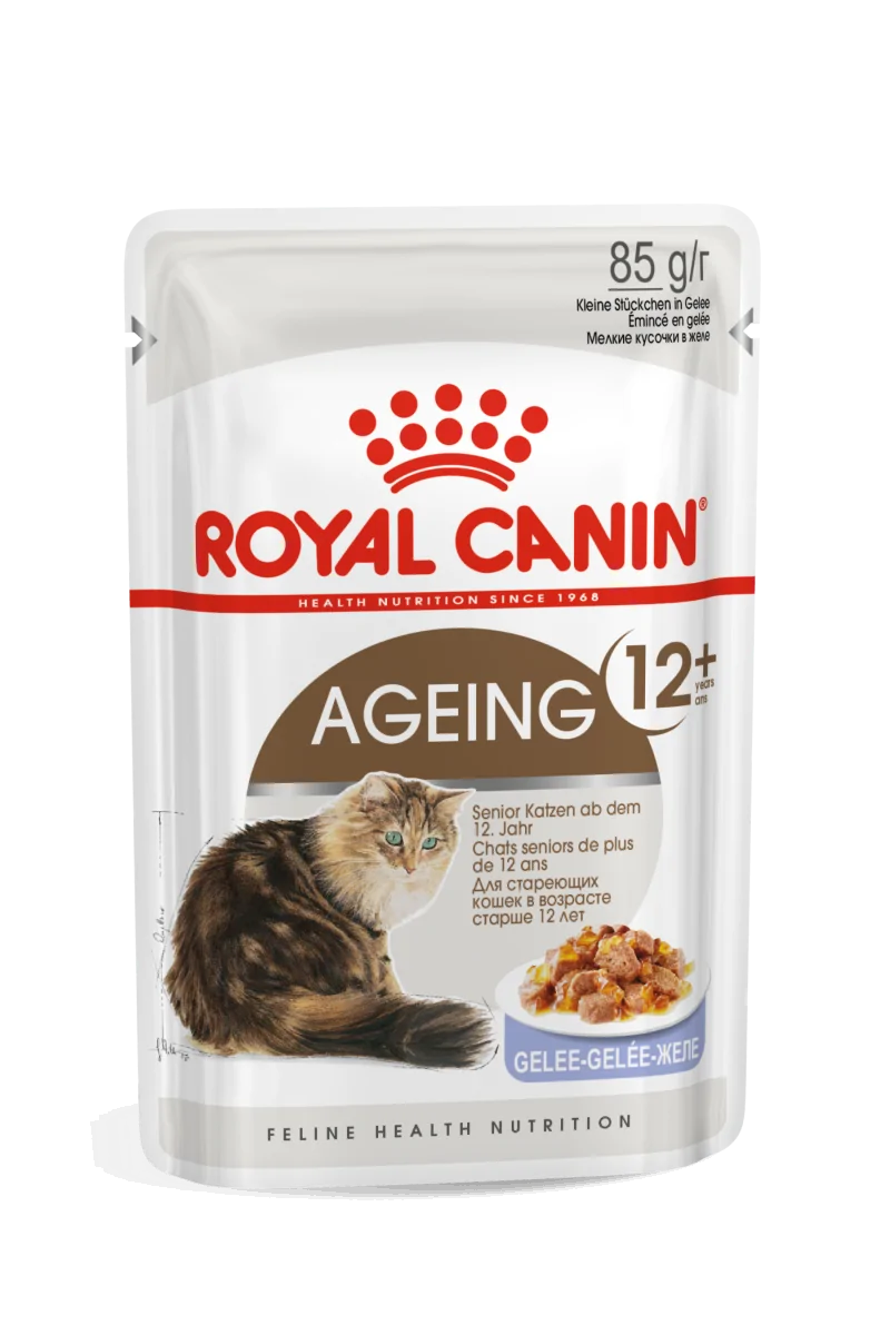 Pienso Premium Gato Royal Feline Ageing +12 Pouch Gelatina Caja 12X85Gr