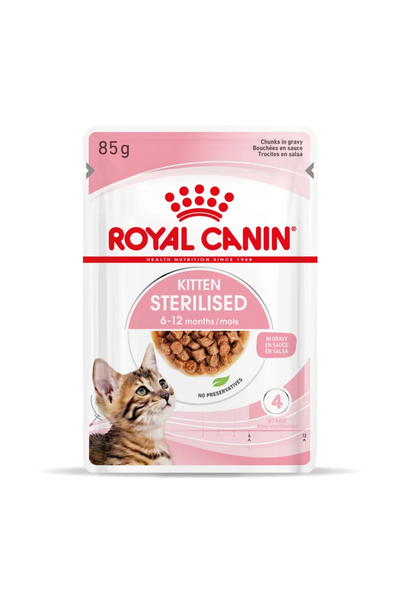 Pienso Premium Gato Royal Feline Kitten Sterilised Gravy Pouch Caja 12X85Gr