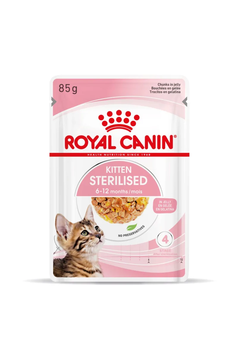 Pienso Premium Gato Royal Feline Kitten Sterilised Pouch Gelatina Caja 12X85Gr