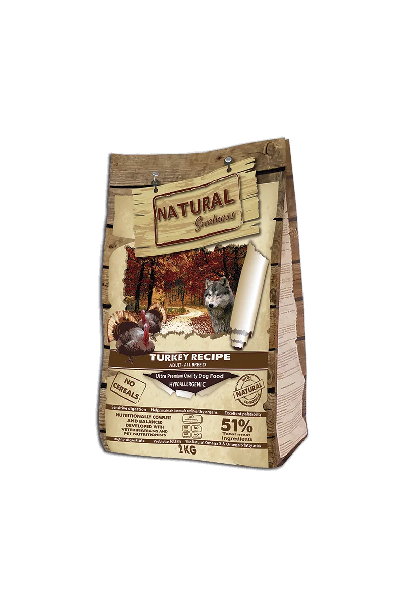 Pienso Natural Greatness Ultrapremium Perro Receta de Pavo 2 kg