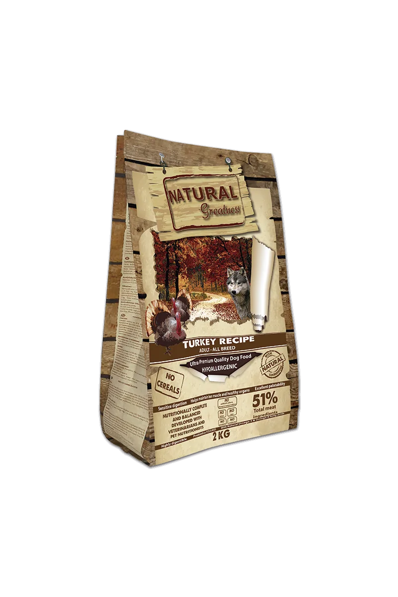 Pienso Natural Greatness Ultrapremium Perro Receta de Pavo 2 kg