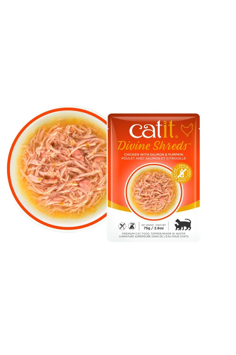 Comida Húmeda Gatos Catit DivineShreds Sopa Pollo Salmón Calabaza 75g