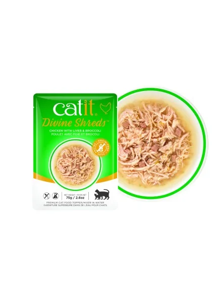 Comida Húmeda Gatos Catit DivineShreds Sopa Pollo Hígado Brócoli 75g