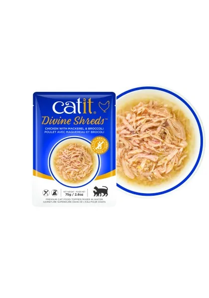 Comida Húmeda Gatos Catit DivineShreds Sopa Pollo Caballa Brócoli 75g