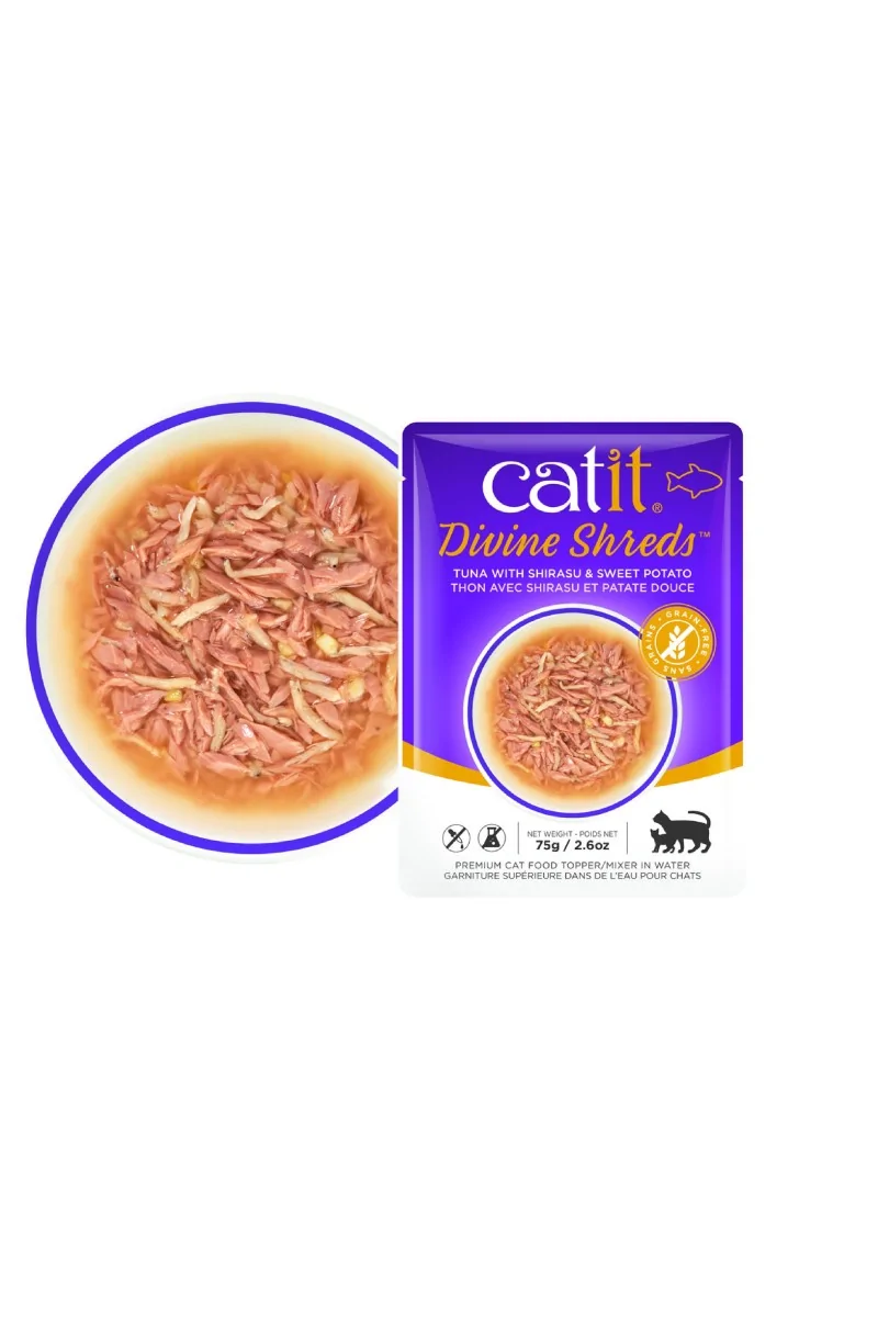 Comida Húmeda Gatos Catit DivineShreds Sopa Atún Shirasu Boniato 75g