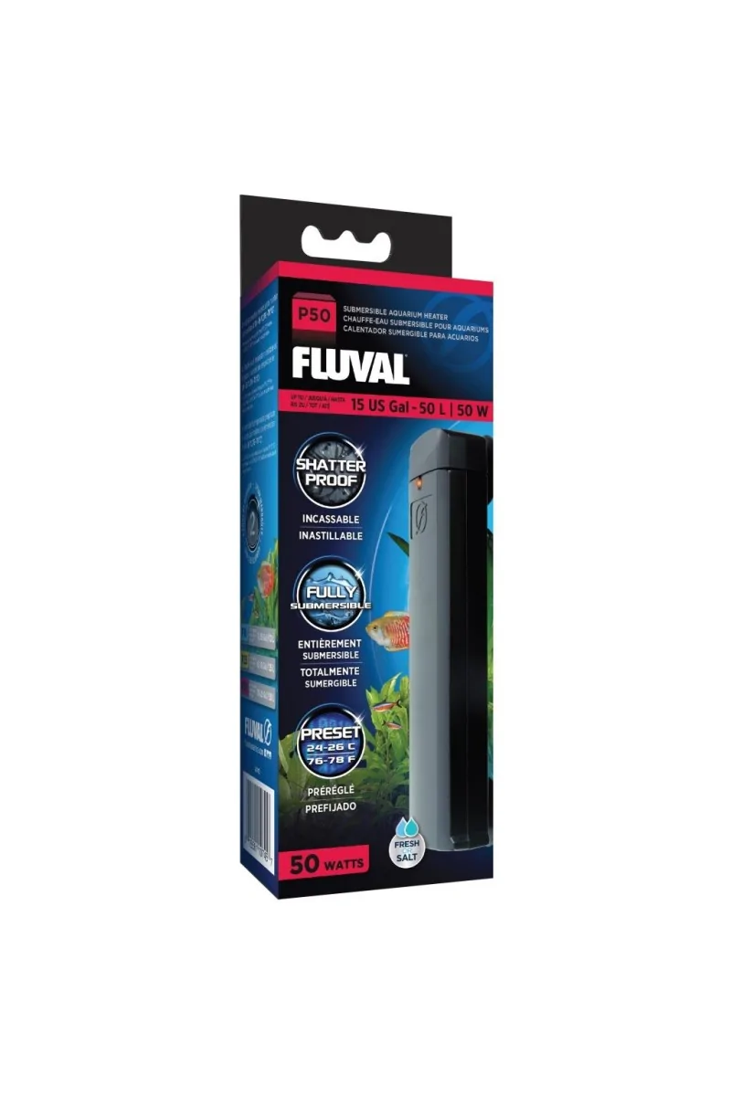 Calefacción Acuario Fluval P50 Pre-Set Calentador 24-26C 50L 20x15x12