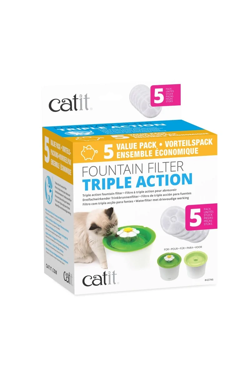 Comederos Y Bebederos Gatos Catit Filtro De Triple Acción Para Fuentes 5 Uds