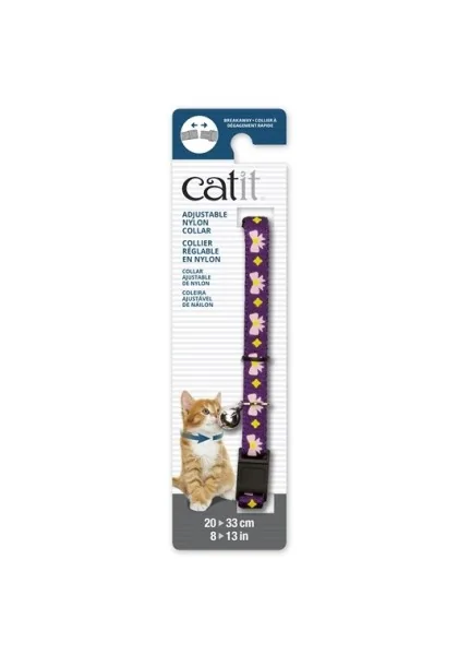 Transporte Gatos Catit Collar Breakaway Morado Con Lazos Rosas  4,7x1,2x18,1