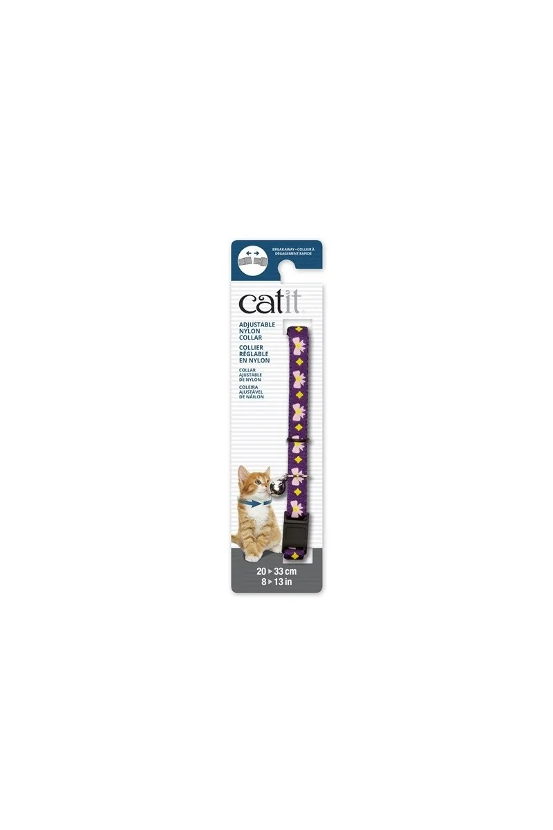 Transporte Gatos Catit Collar Breakaway Morado Con Lazos Rosas  4,7x1,2x18,1