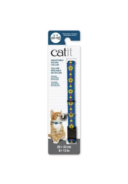 Transporte Gatos Catit Collar Breakaway Azul Con Flores 4,7x1,2x18,1