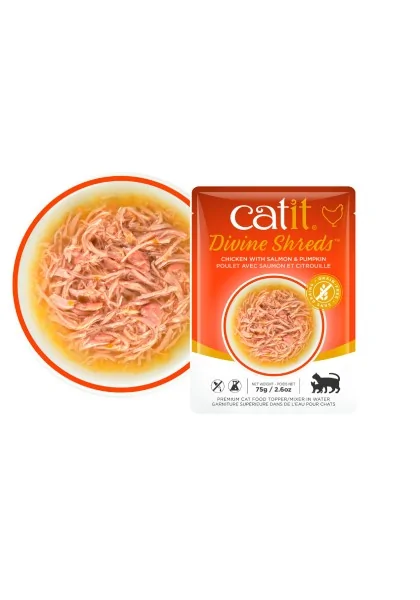 Comida Húmeda Gatos Catit DivineShreds Sopa Pollo Salmón Calabaza 75g