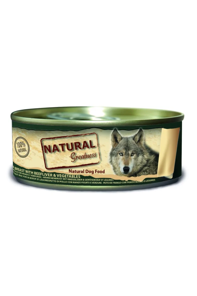 Lata Natural Greatness Perro Pechuga de Pollo con Hígado y Verduras 156 g