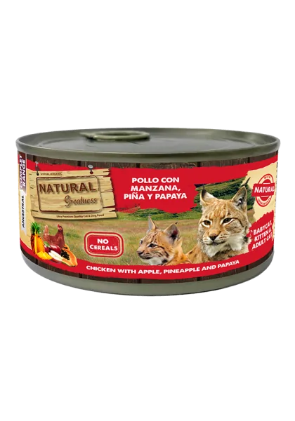 Lata 185g Comida Húmeda Para Gatos Pollo Manzana Piña Papaya