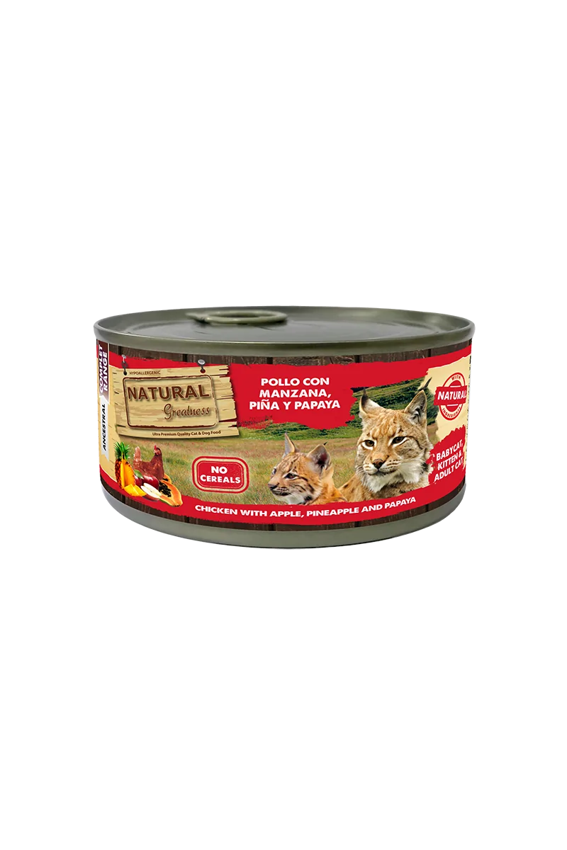 Lata 185g Comida Húmeda Para Gatos Pollo Manzana Piña Papaya