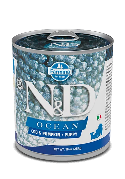 Comida Natural Perro Farmina Nd Dog Puppy Ocean Pumpki Bacalao Caja 6X285Gr