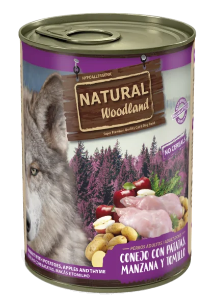 Comida Natural Woodland Perro Con Conejo y Patatas 400gr