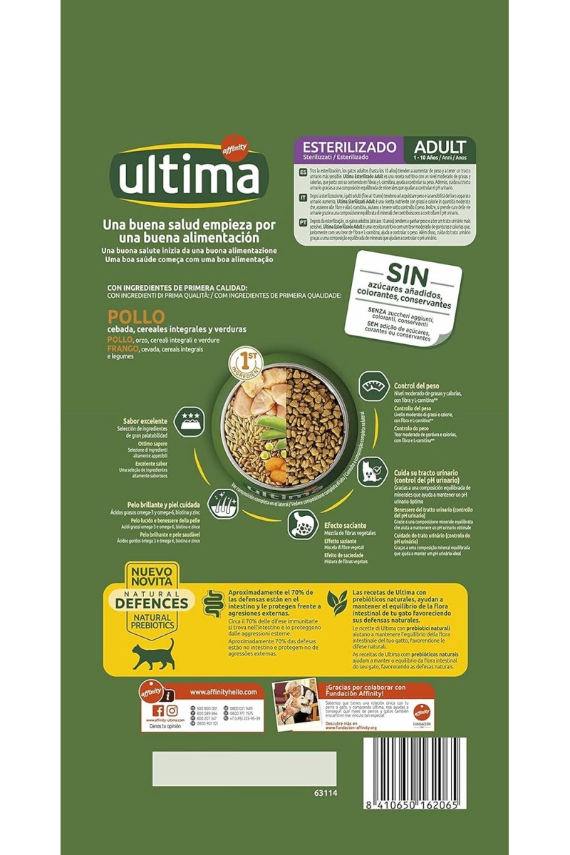 Pienso 1,5Kg Comida Gato Esterilizado Ultima Con Pollo y Verduras