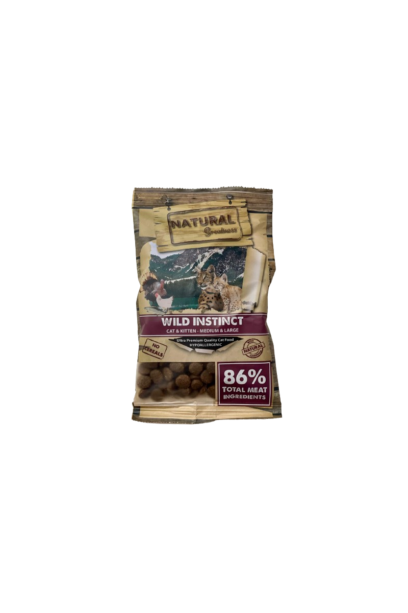 Muestra Comida Natural Para Gato Premium Pollo y Pavo Wild Instict LARGE