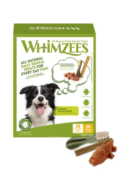 Suplemento Dental Perro Adulto Whimzees Variety Value M Caja Nuevo Diseño 28u/c