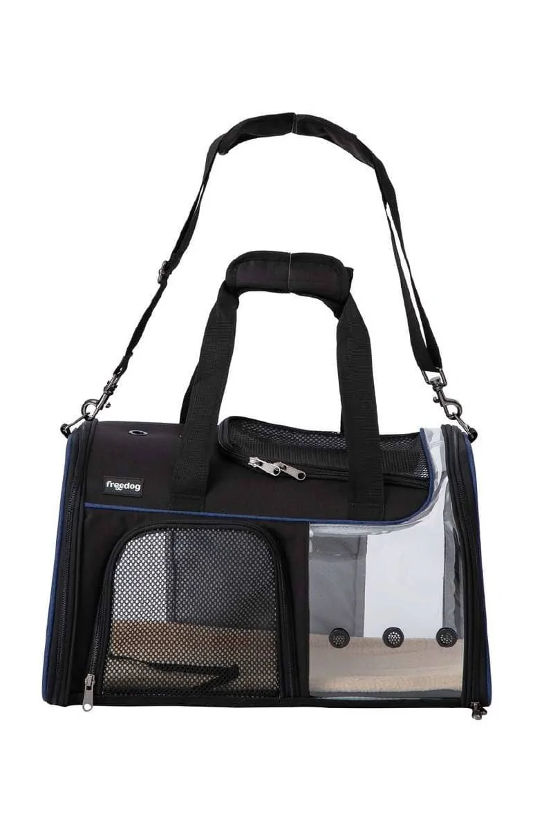 Bolsos Gato,Perro  Transportín Transparente JFK Negro y Azul Marino 49x29x29