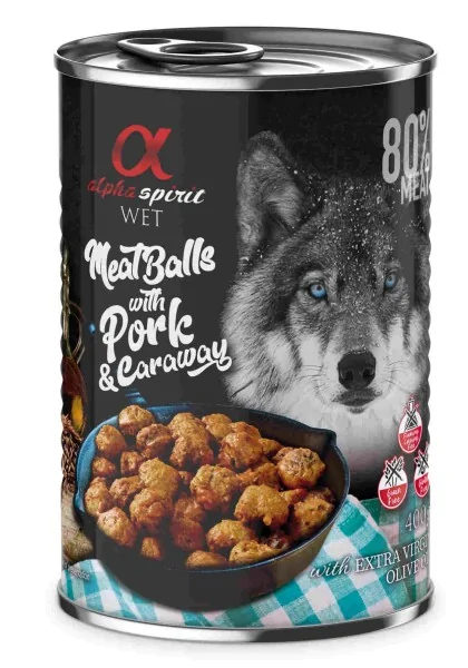 Comida Húmeda Perro Adulto Alpha Spirit Albondigas Cerdo Y Alcaravea 400 G