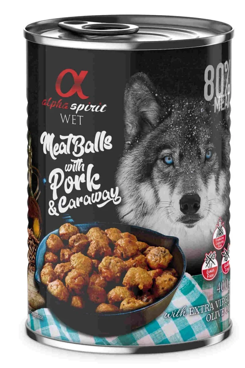 Comida Húmeda Perro Adulto Alpha Spirit Albondigas Cerdo Y Alcaravea 400 G