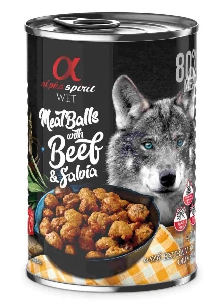 Comida Húmeda Perro Adulto Alpha Spirit Albondigas De Buey Y Salvia 400 G