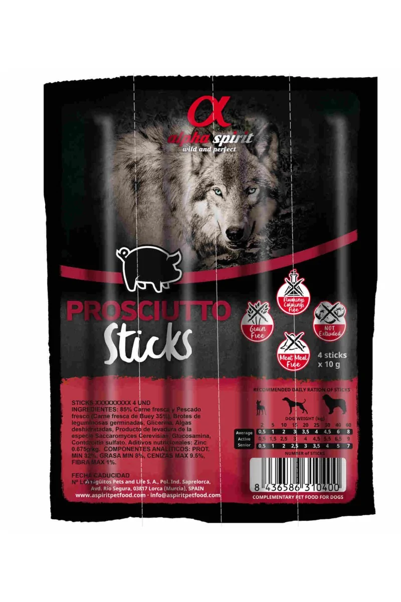 Suplemento Premio Perro  Alpha Spirit Barritas de Jamón Ristra 4 barritas