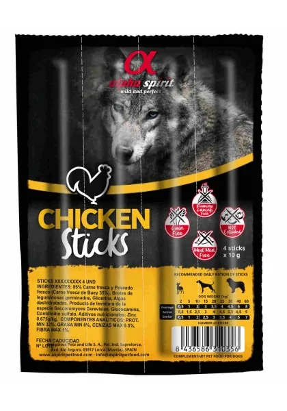 Suplemento Premio Perro  Alpha Spirit Barritas de Pollo Ristra 4 barritas