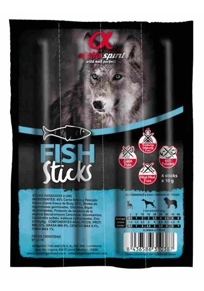 Suplemento Premio Perro  Alpha Spirit Barritas de Pescado Ristra 4 barritas