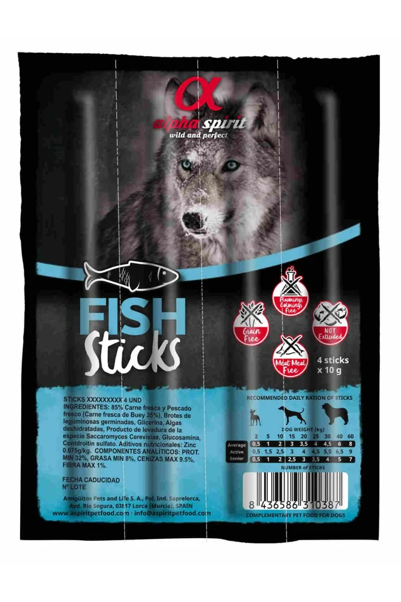 Suplemento Premio Perro  Alpha Spirit Barritas de Pescado Ristra 4 barritas