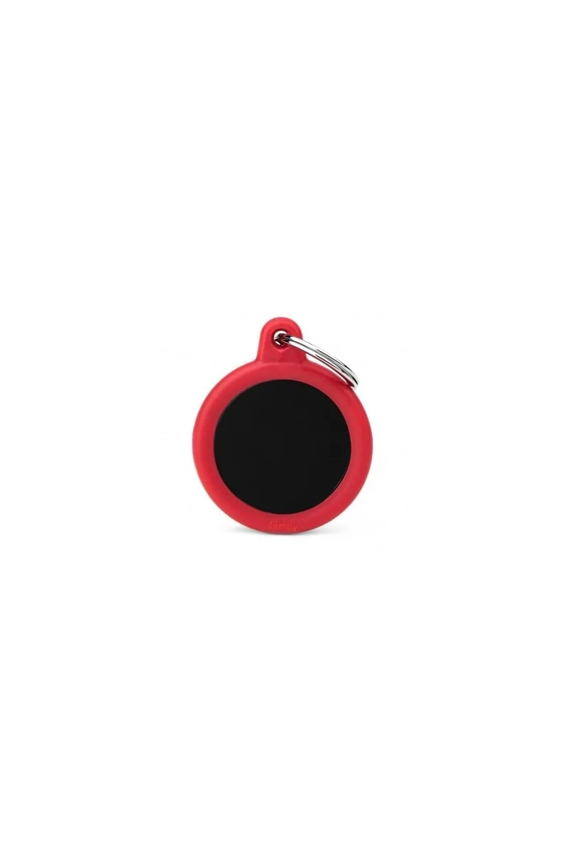 Chapas Perro  HTA04REDMP Círculo Aluminio Negro Con Goma Roja