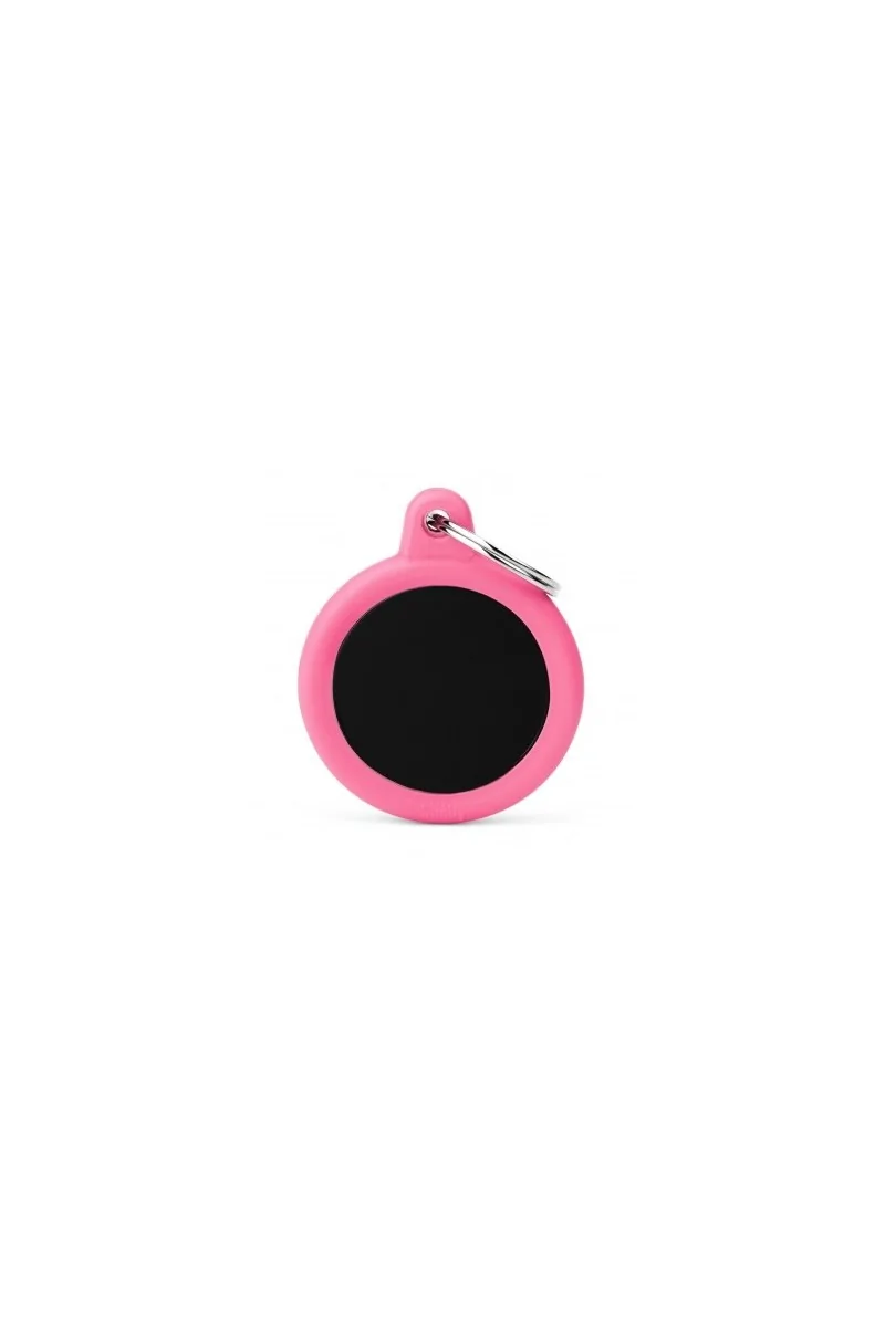 Chapas Perro  HTA04PINKMP Círculo Aluminio Negro Con Goma Rosa