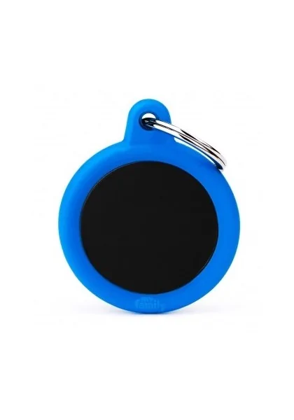 Chapas Perro  HTA04BLUEMP Círculo Aluminio Negro Con Goma Azul