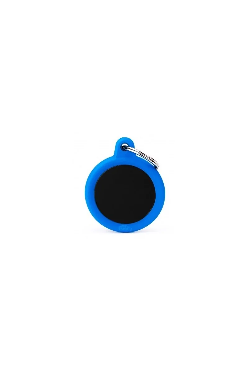 Chapas Perro  HTA04BLUEMP Círculo Aluminio Negro Con Goma Azul