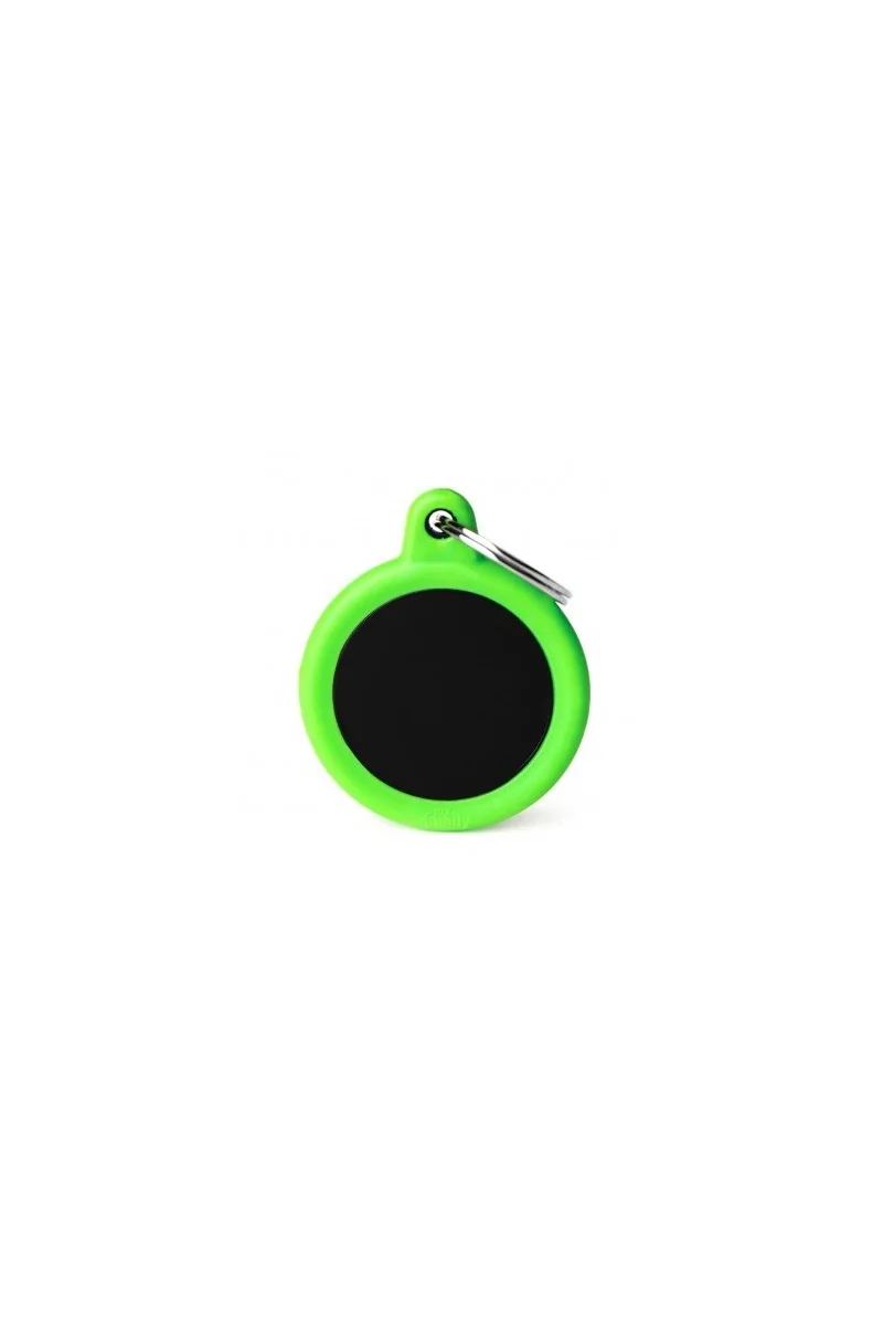 Chapas Perro  HTA04GREENMP Círculo Aluminio Negro Con Goma Verde