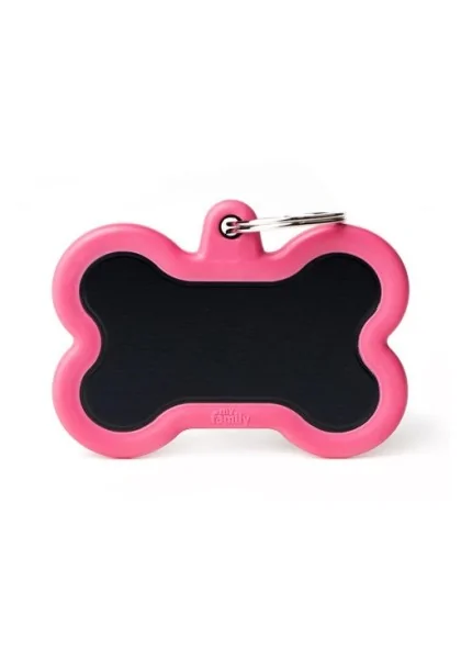 Chapas Perro  HTA01XLPINKMP Hueso XL Aluminio Negro Con Goma Rosa