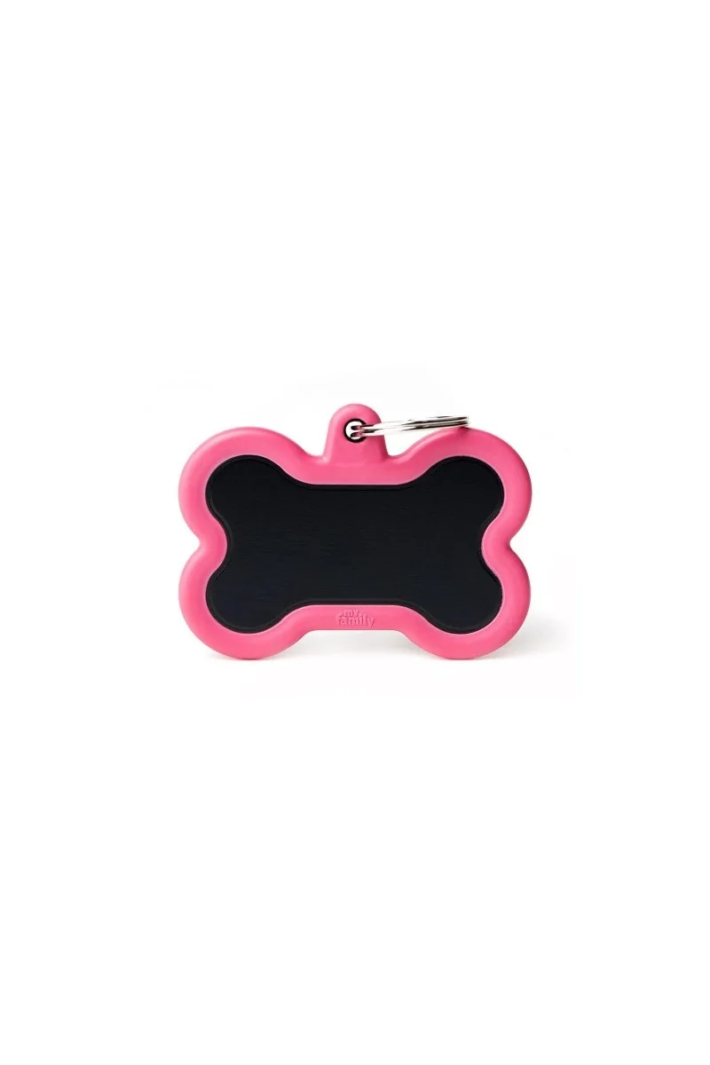 Chapas Perro  HTA01XLPINKMP Hueso XL Aluminio Negro Con Goma Rosa