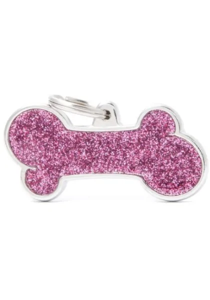 Chapas Perro  Gl01Xlpink Hueso Purpurina XL Rosa