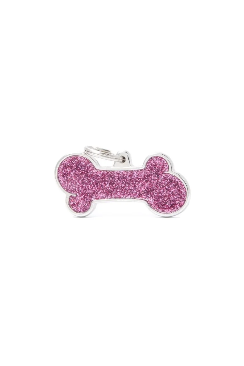 Chapas Perro  Gl01Xlpink Hueso Purpurina XL Rosa