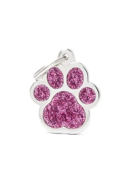 Chapas Gato,Perro  Gl02Bigpink Huella Purpurina Gde Rosa