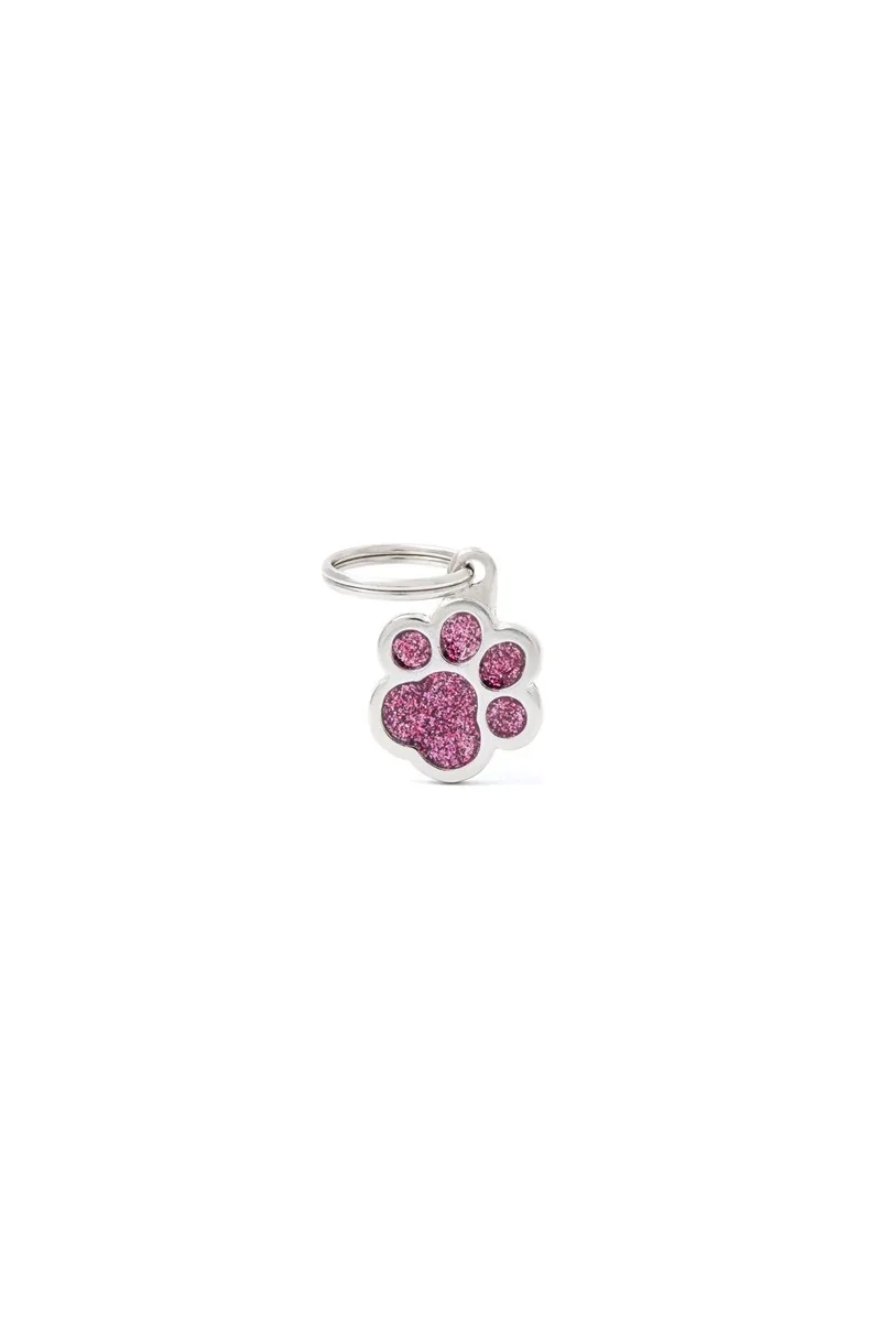 Chapas Gato,Perro  Gl02Pink Huella Purpurina Rosa