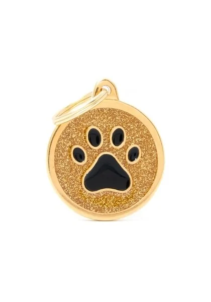 Chapas Gato,Perro  Gl06Gold Circulo Dorado Grande Purpurina Huella Negra