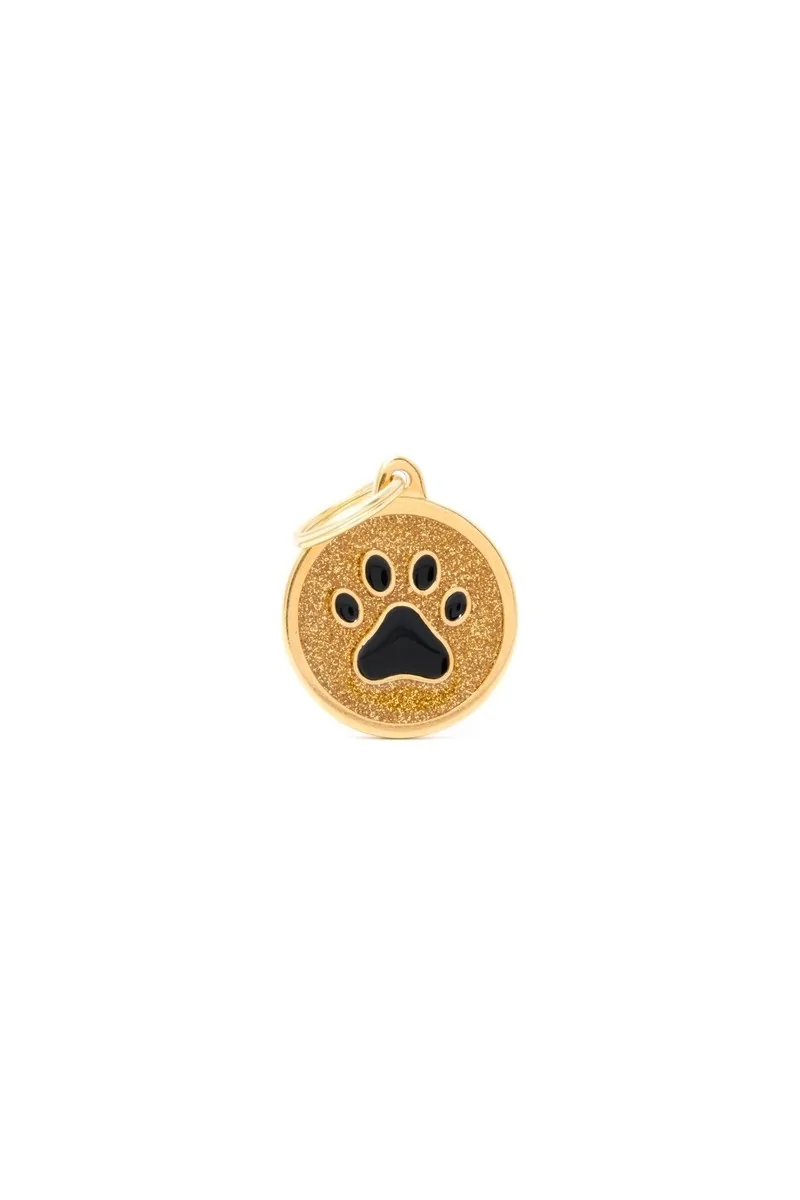 Chapas Gato,Perro  Gl06Gold Circulo Dorado Grande Purpurina Huella Negra