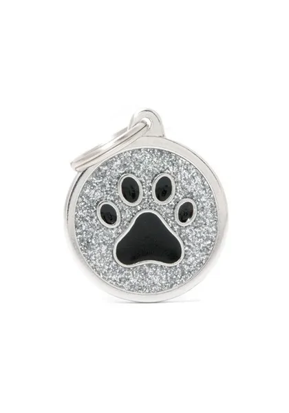 Chapas Gato,Perro  Gl06Grey Circulo Gris Grande Purpurina Huella Negra