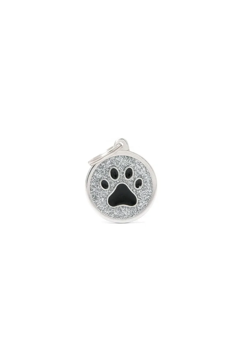 Chapas Gato,Perro  Gl06Grey Circulo Gris Grande Purpurina Huella Negra